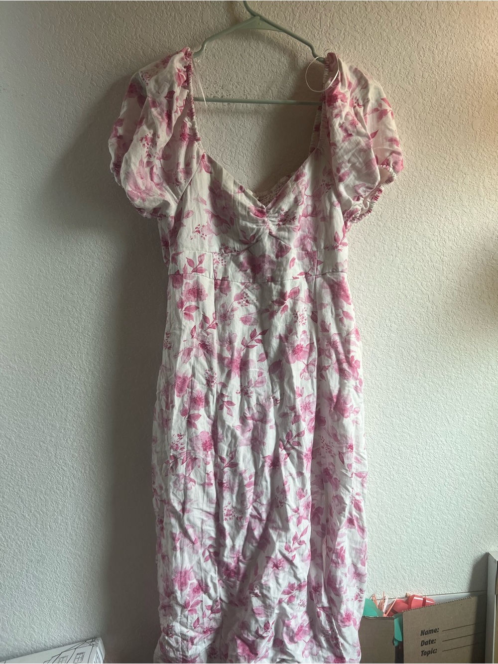 Sweet Wanderer Pink Floral White Midi Dress